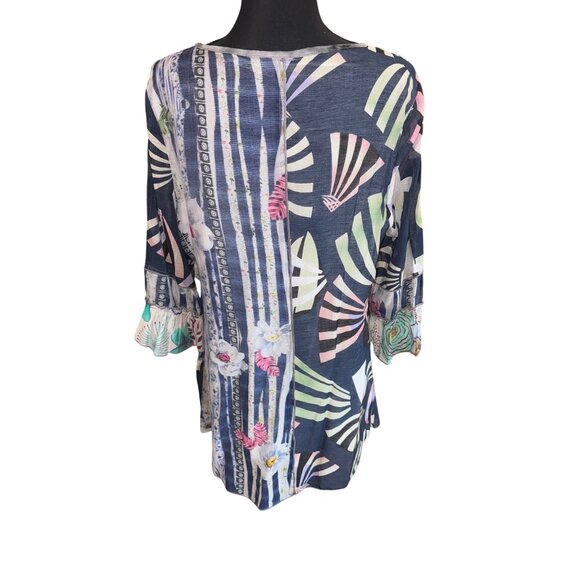 Paris Tunic Top L Multicolor Patchwork Boho Style Relaxed Casual Blouse Loose Fi - Picture 2 of 10